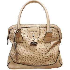 London Fog Lock Key Ostrich Faux Leather Satchel
